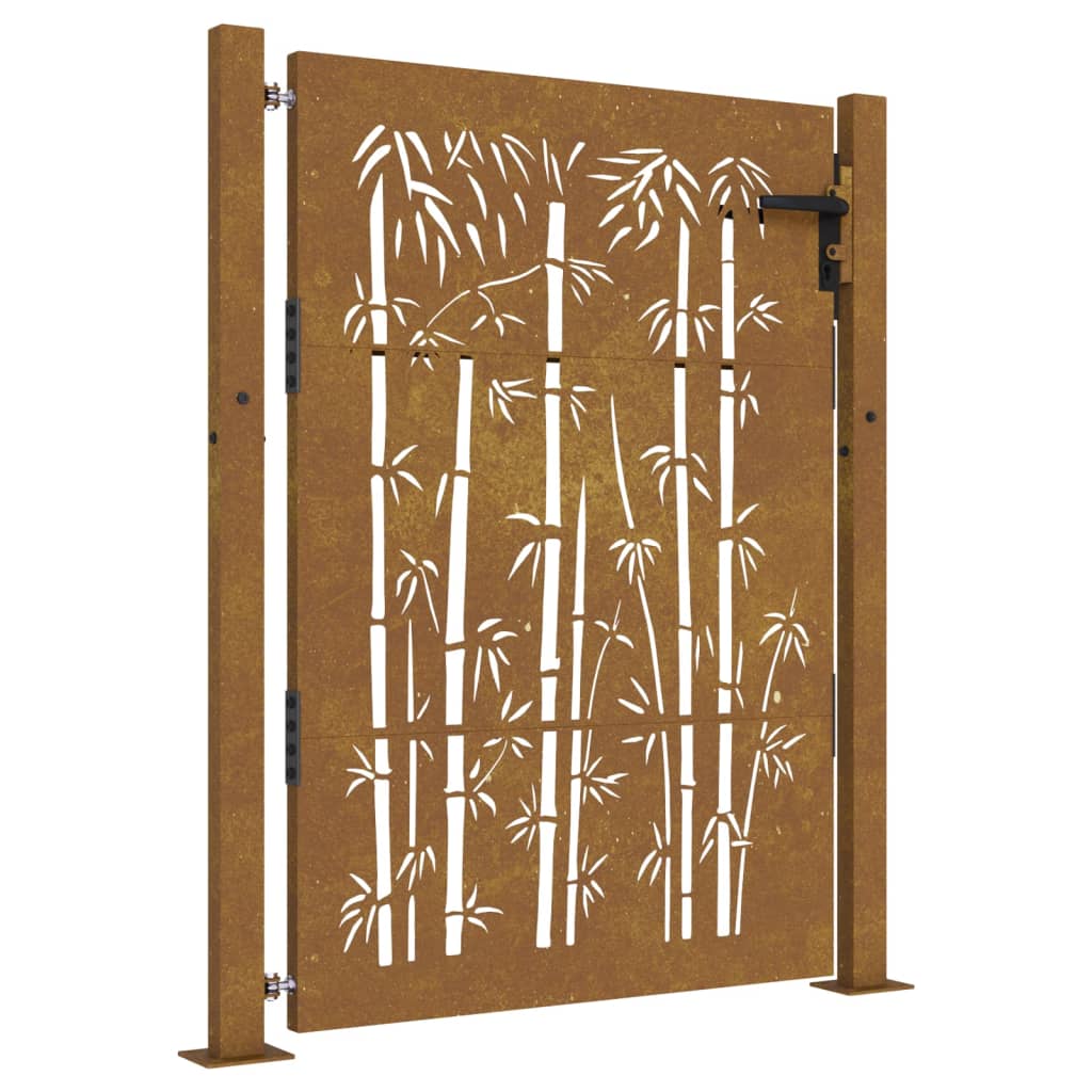 vidaXL Furtka ogrodowa, 105x155 cm, stal kortenowska, motyw bambusa