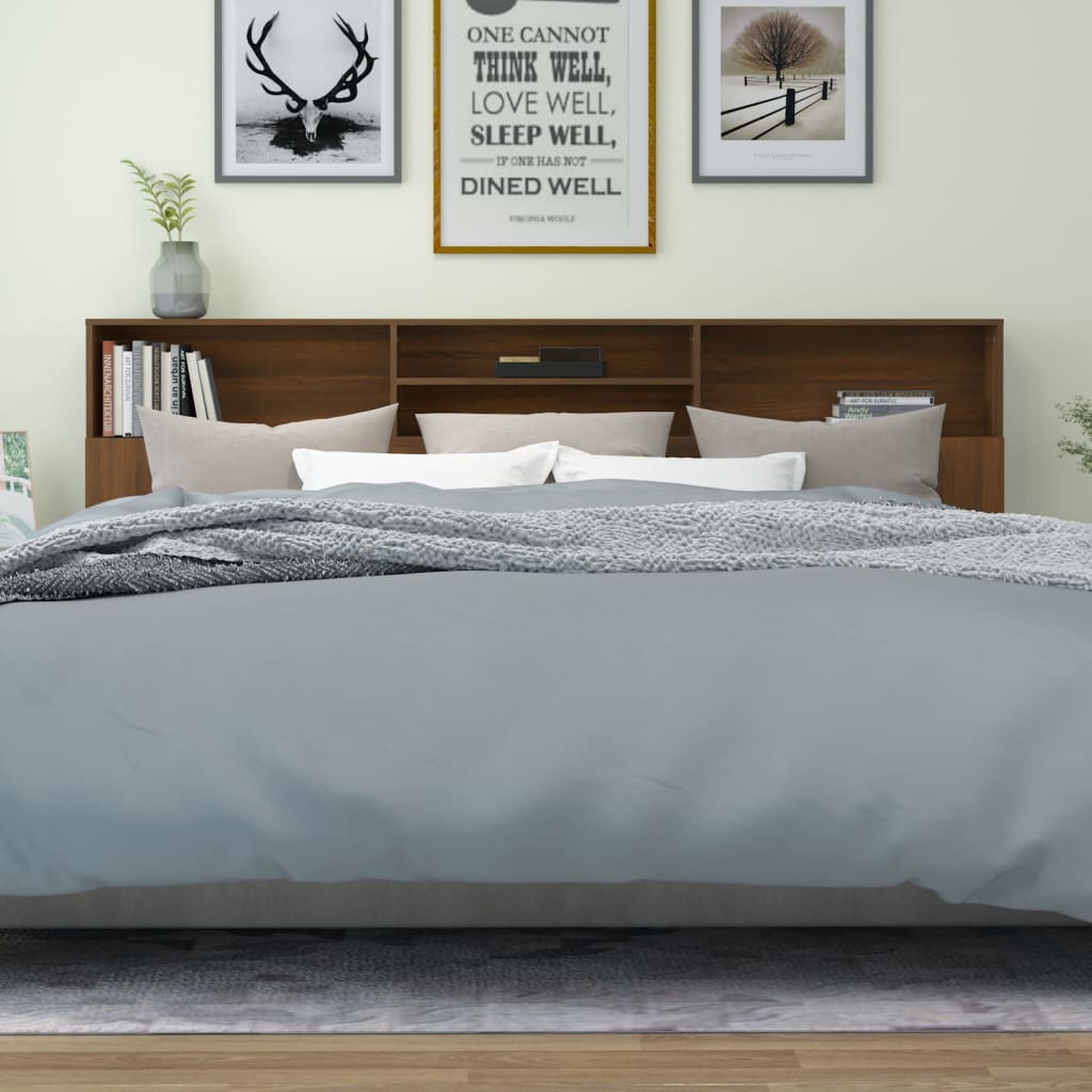 vidaXL Wezgłowie łóżka z półkami, brązowy dąb, 220x19x103,5 cm