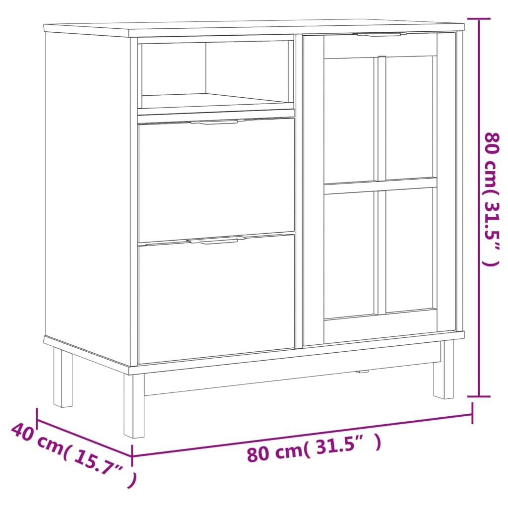 vidaXL Kredens z przeszklonymi drzwiami FLAM, 80x40x80 cm, lita sosna