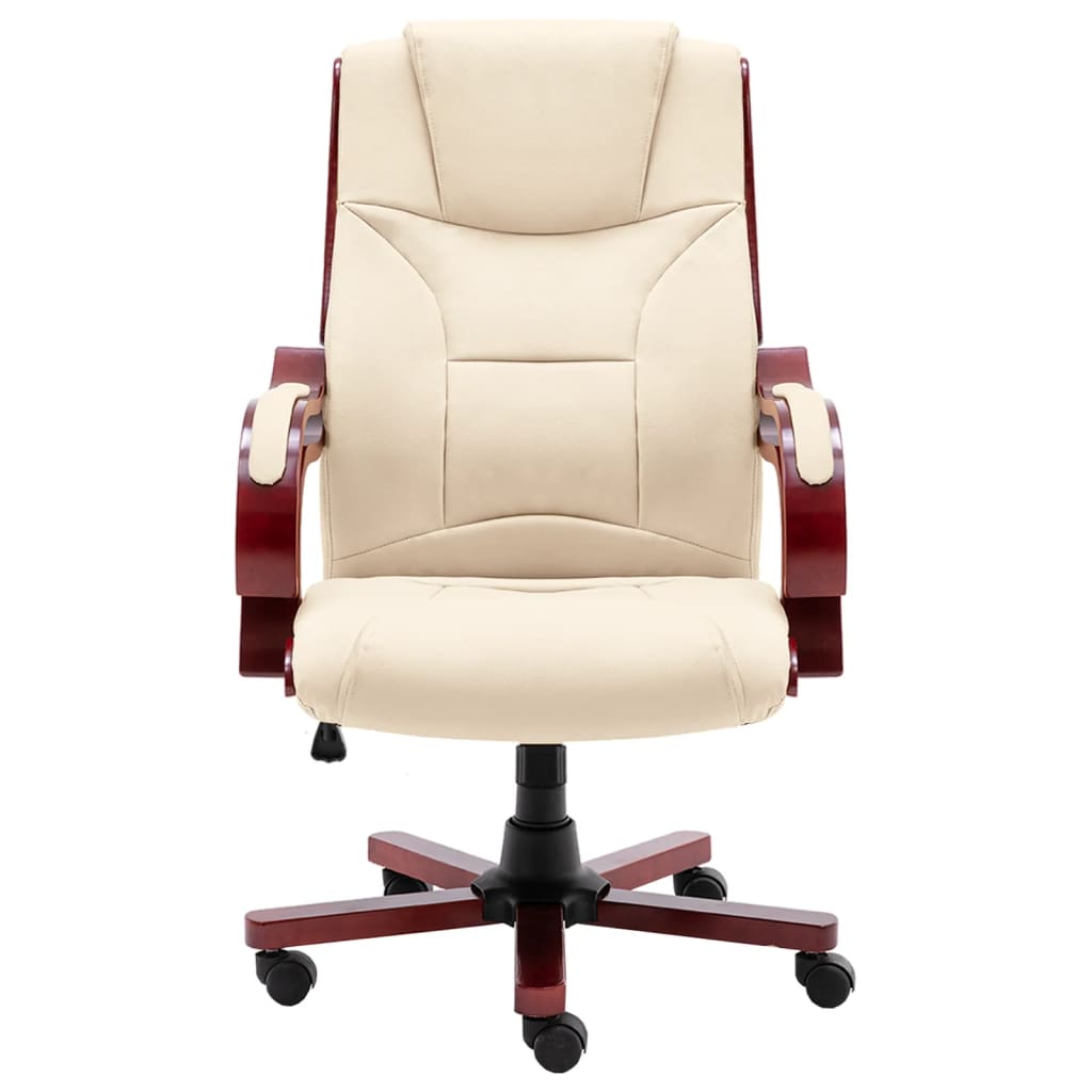 vidaXL Krzesło biurowe, kremowe, obite prawdziwą skórą