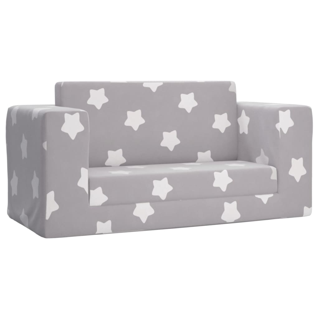 vidaXL 2-os. sofa dla dzieci, rozkładana, szara w gwiazdki, plusz