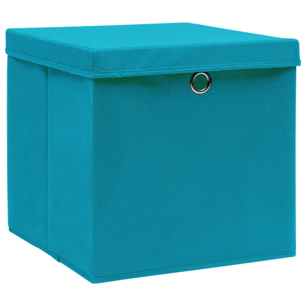 vidaXL Pudełka z pokrywami, 4 szt., 28x28x28 cm, błękitne