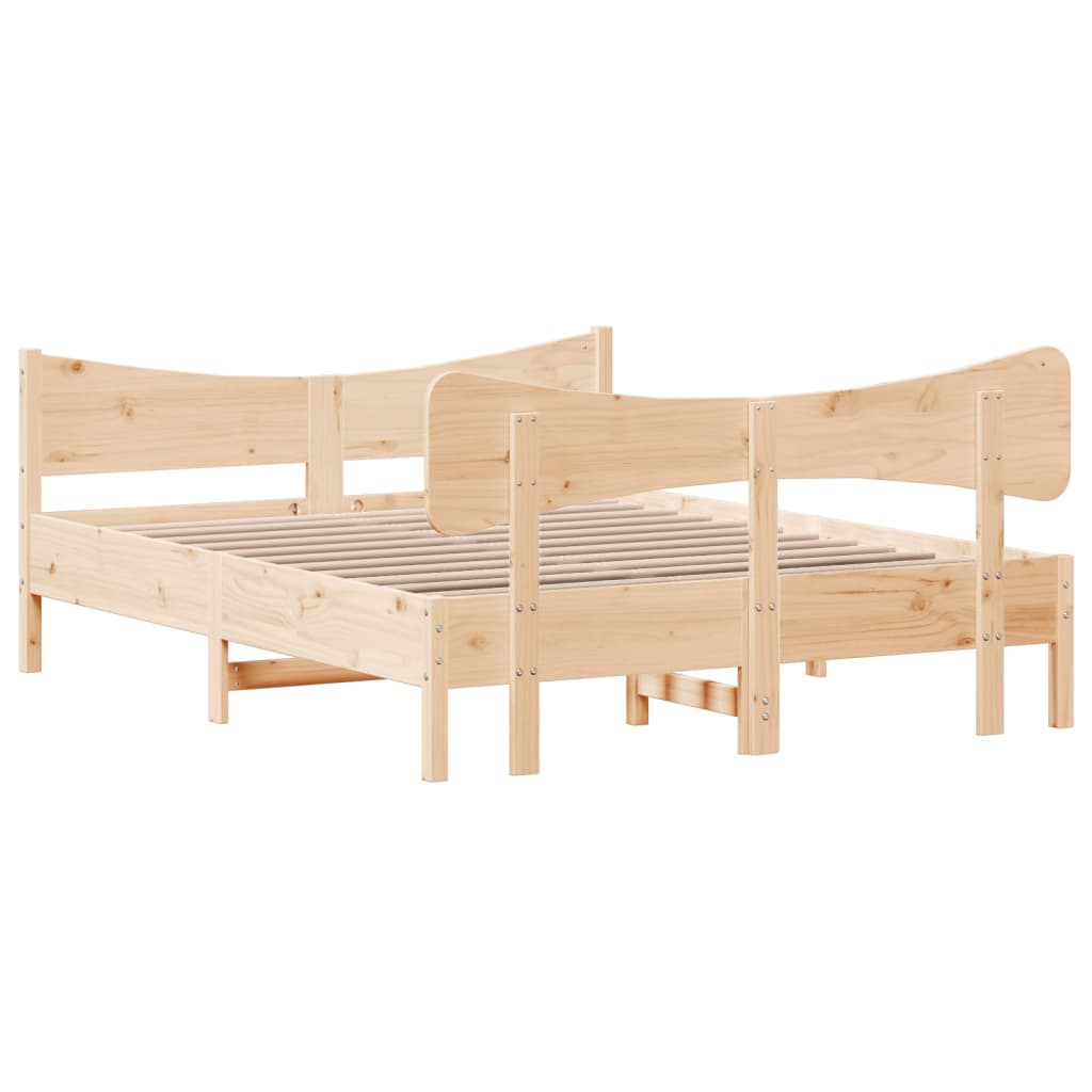 vidaXL Rama łóżka z wezgłowiem, 135x190 cm, lite drewno sosnowe