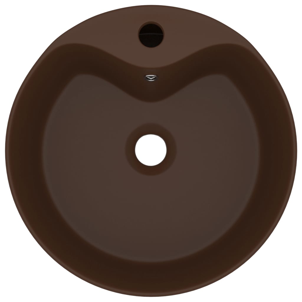 vidaXL Umywalka z przelewem, matowy ciemny brąz, 36x13cm, ceramiczna