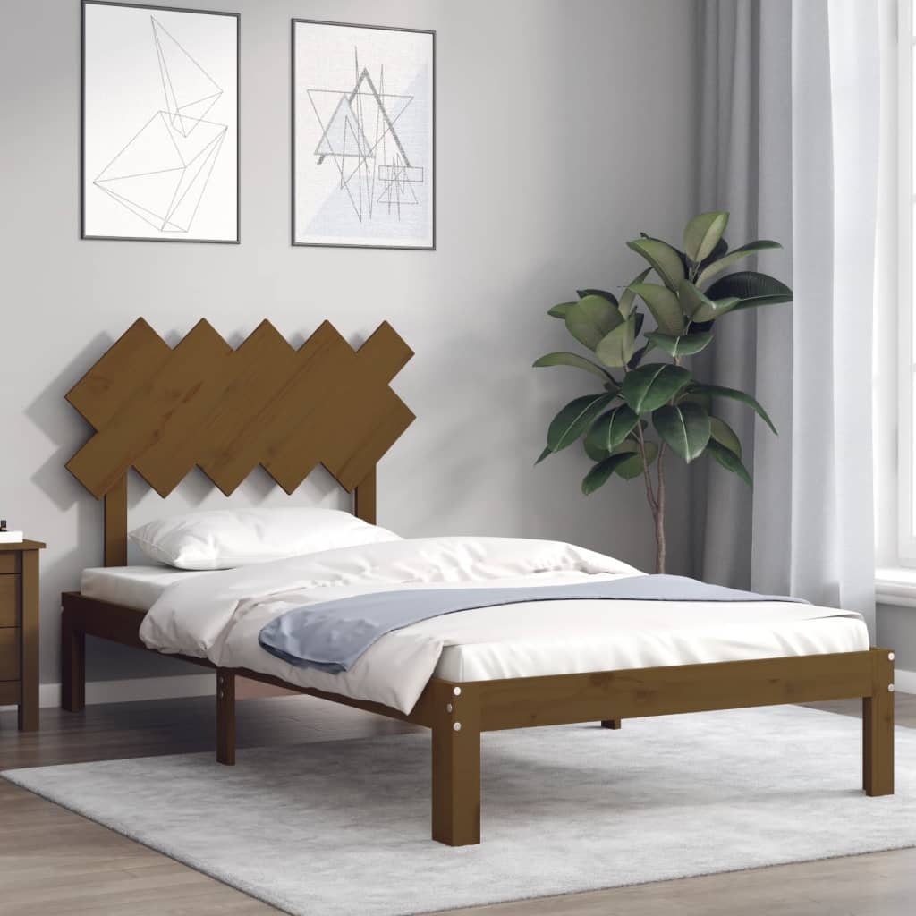 vidaXL Rama łóżka z wezgłowiem, miodowa, 100x200 cm, lite drewno