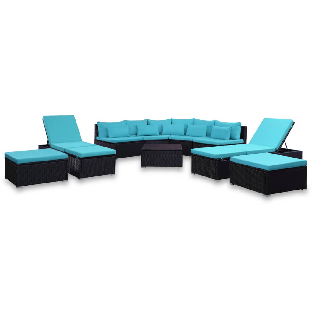 vidaXL Ogrodowy zestaw wypoczynkowy z poduszkami, 9 części, niebieski