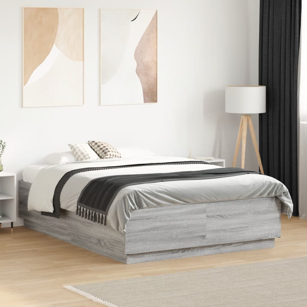 vidaXL Rama łóżka, szary dąb sonoma, 120x190cm materiał drewnopochodny