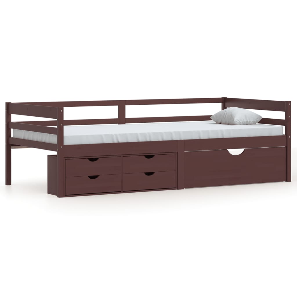 vidaXL Rama łóżka z szufladami i szafką, ciemny brąz, sosna, 90x200 cm