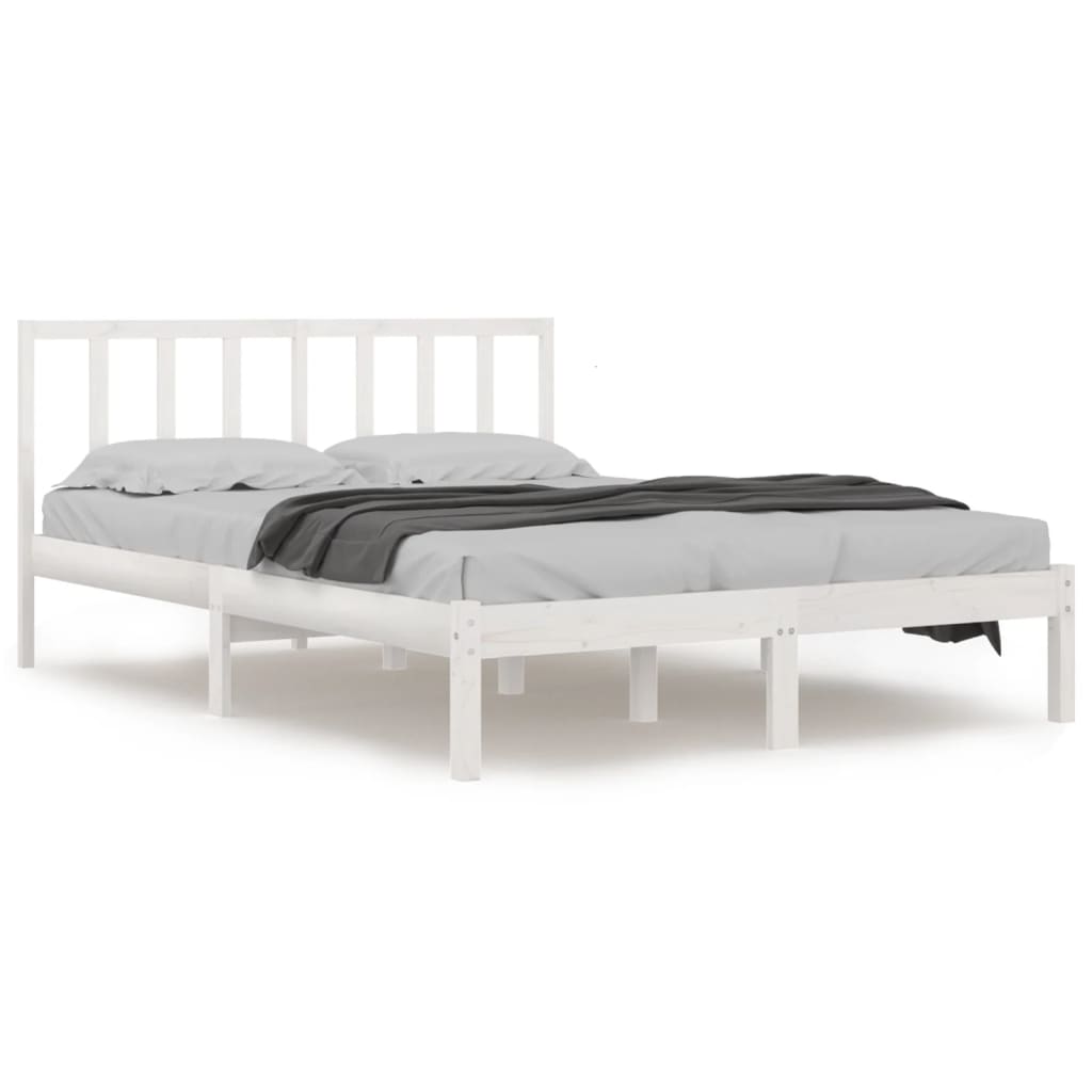 vidaXL Rama łóżka, biała, lite drewno sosnowe, 140x200 cm