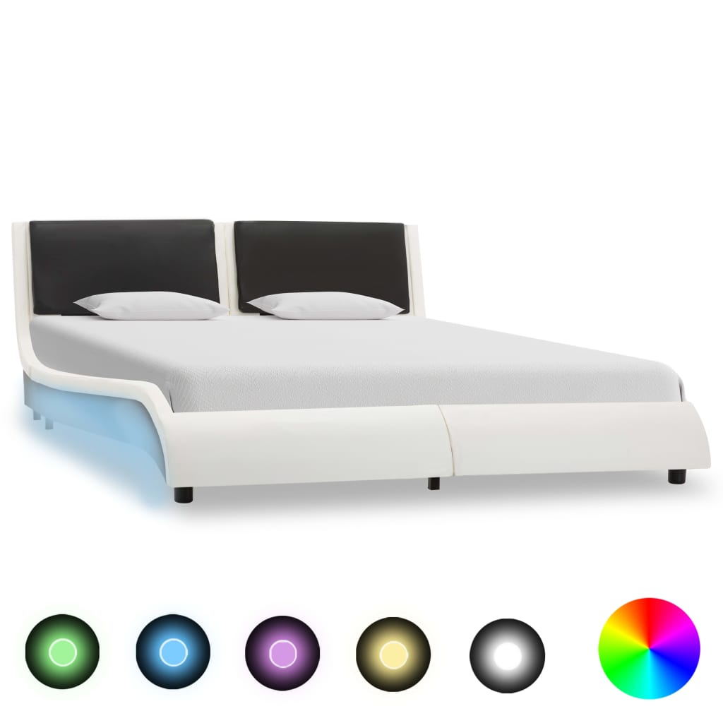 vidaXL Rama łóżka z LED, biało-czarna, sztuczna skóra, 120 x 200 cm