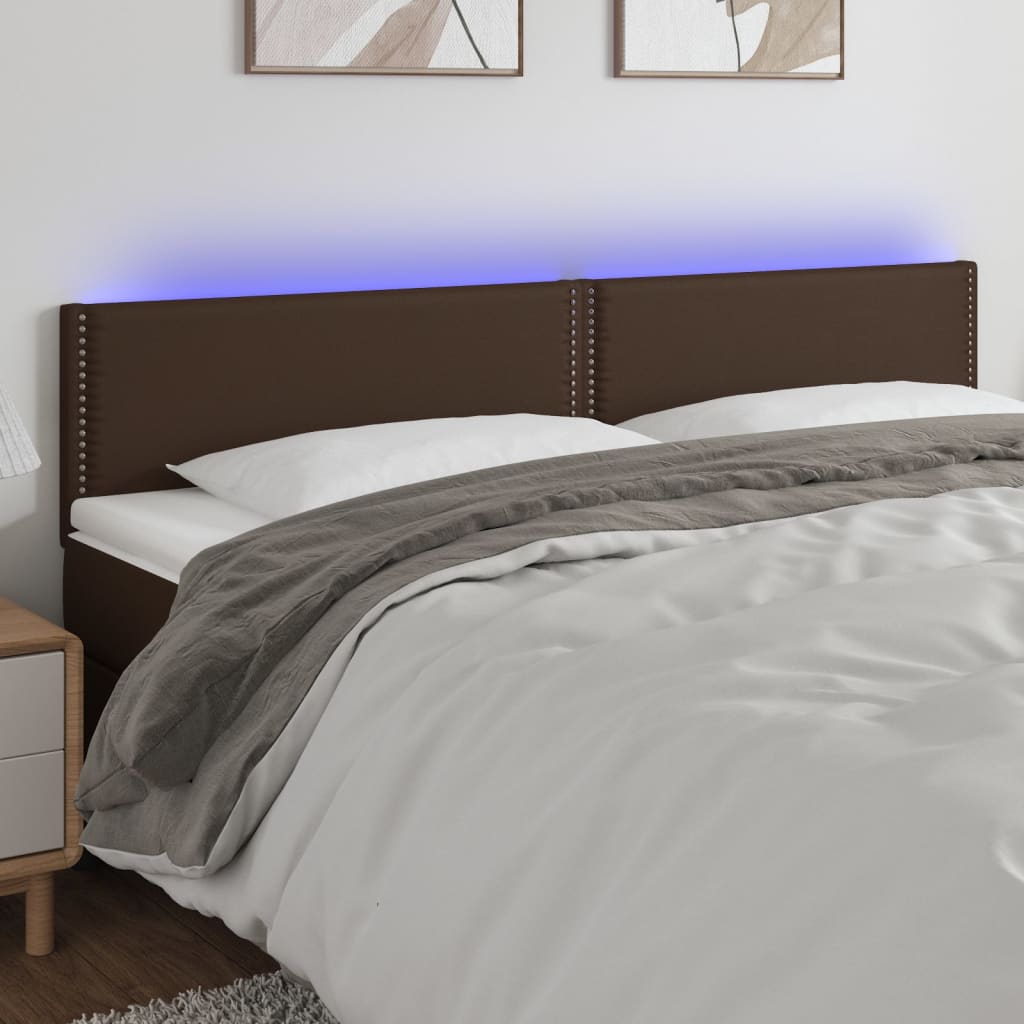 vidaXL Zagłówek do łóżka z LED, brązowy, 180x5x78/88cm, sztuczna skóra