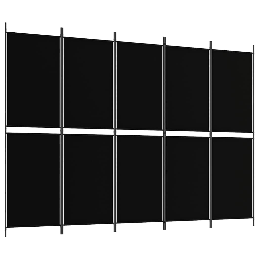 vidaXL Parawan 5-panelowy, czarny, 250 x 180 cm, tkanina