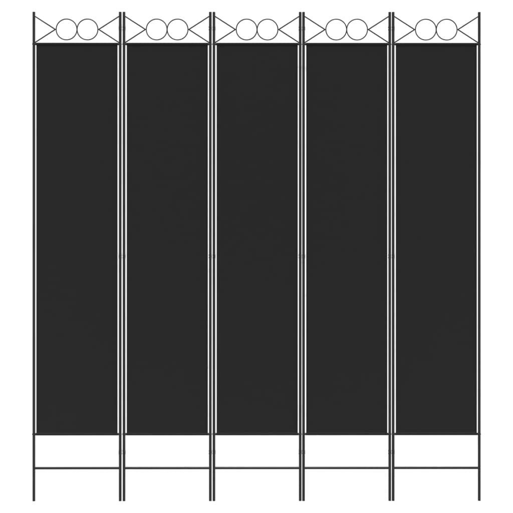 vidaXL Parawan 5-panelowy, czarny, 200x220 cm, tkanina