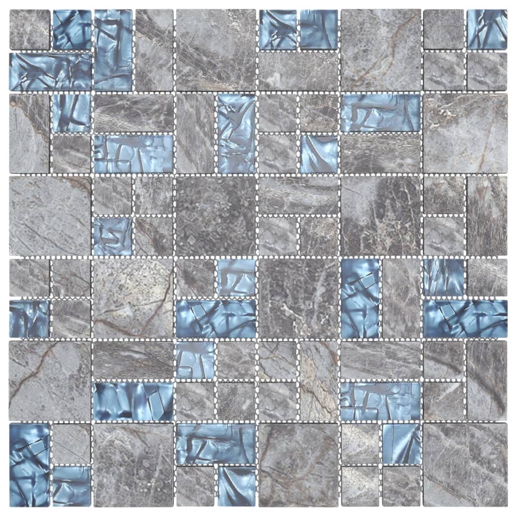 vidaXL Płytki mozaikowe, 22 szt., szaro-niebieskie, 30x30 cm, szkło