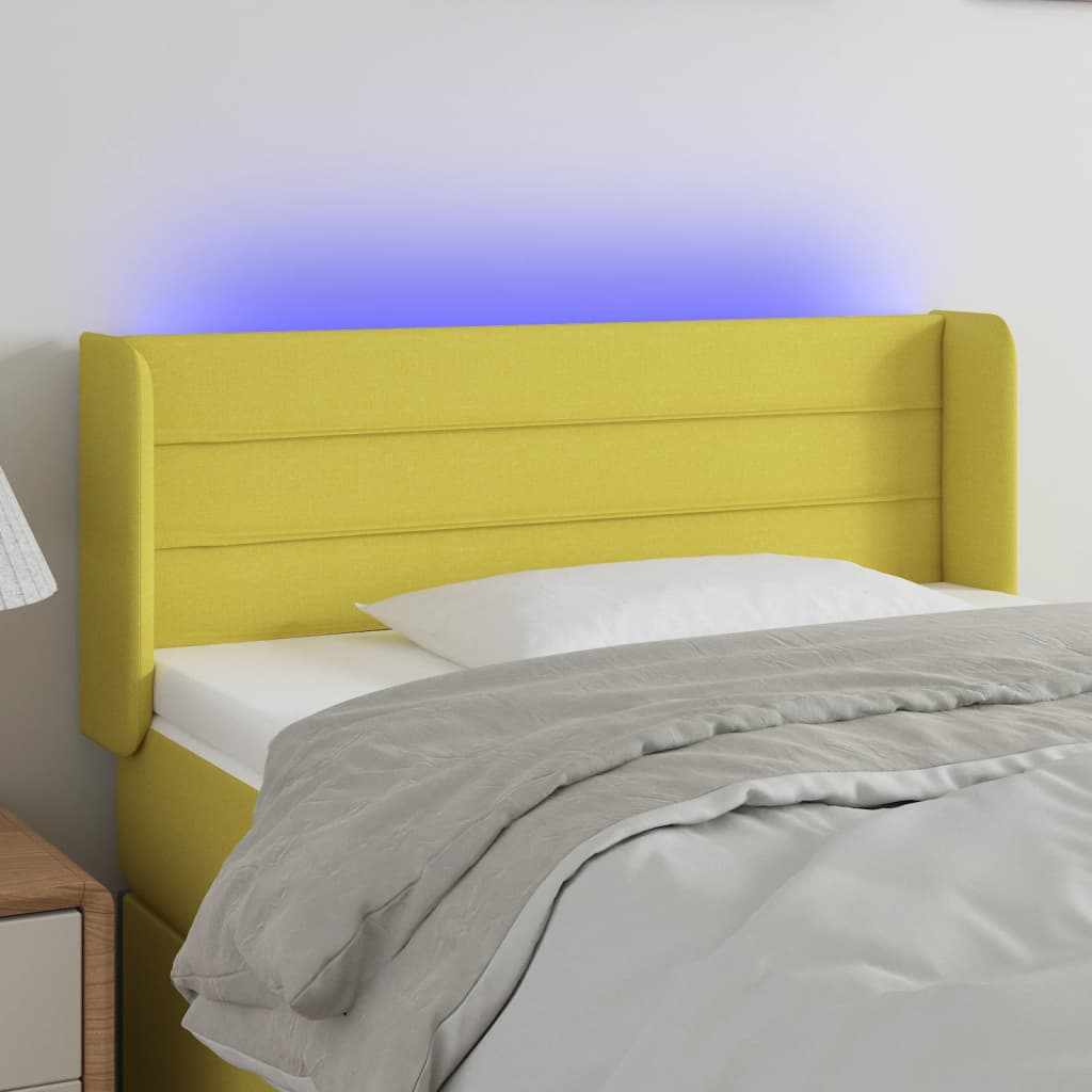 vidaXL Zagłówek do łóżka z LED, zielony, 103x16x78/88 cm, tkanina