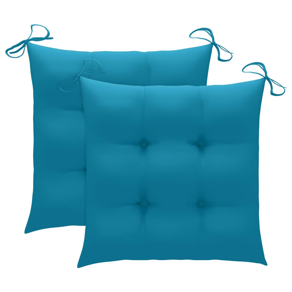 vidaXL 3-cz. zestaw mebli bistro, niebieskie poduszki, drewno tekowe