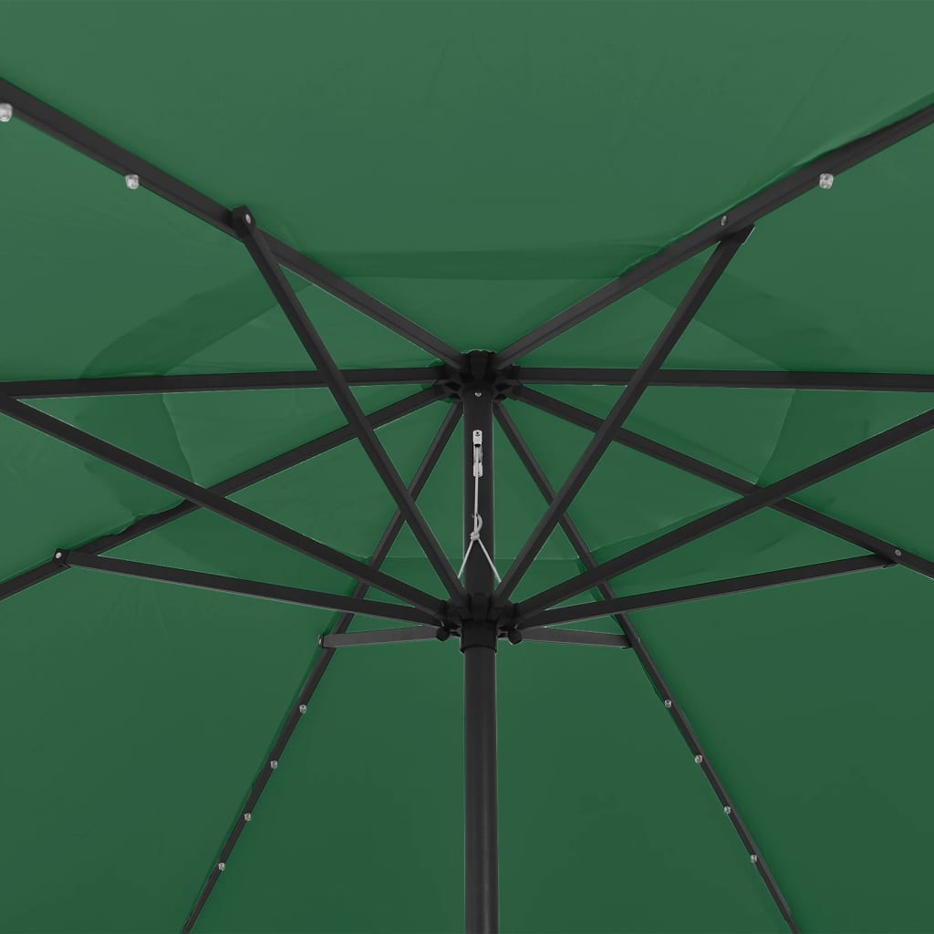 vidaXL Parasol ogrodowy z LED i metalowym słupkiem, 400 cm, zielony