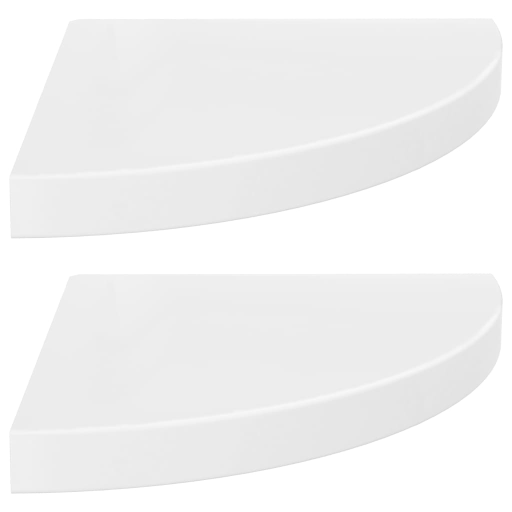 vidaXL Narożne półki ścienne, 2 szt., połysk, białe, 35x35x3,8 cm, MDF