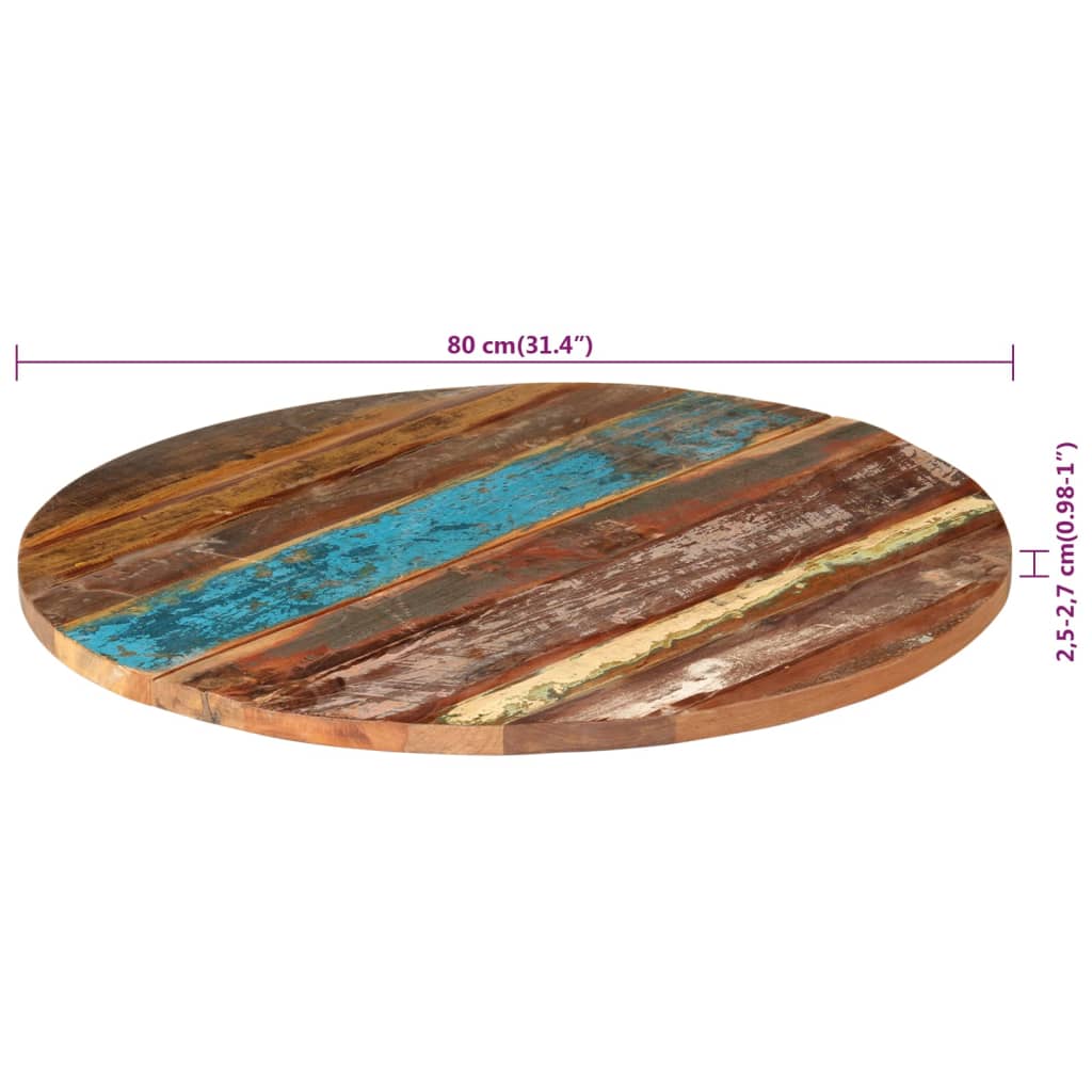 vidaXL Blat stołu, Ø80 x (2,5-2,7) cm, lite drewno z odzysku