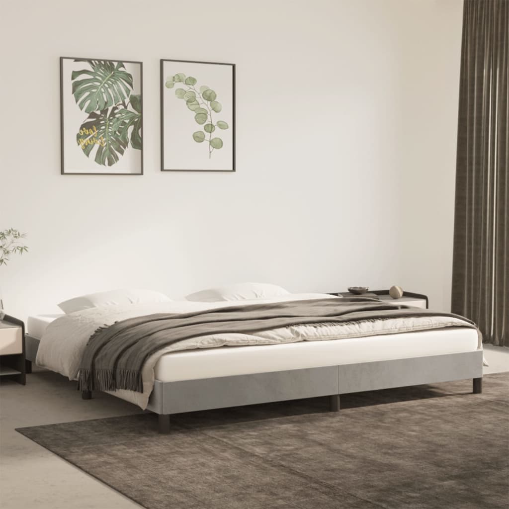 vidaXL Rama łóżka, jasnoszara, 200 x 200 cm, tapicerowana aksamitem