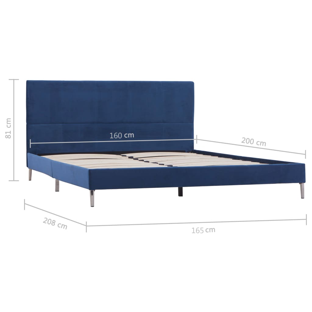 vidaXL Rama łóżka, niebieska, tapicerowana tkaniną, 160 x 200 cm