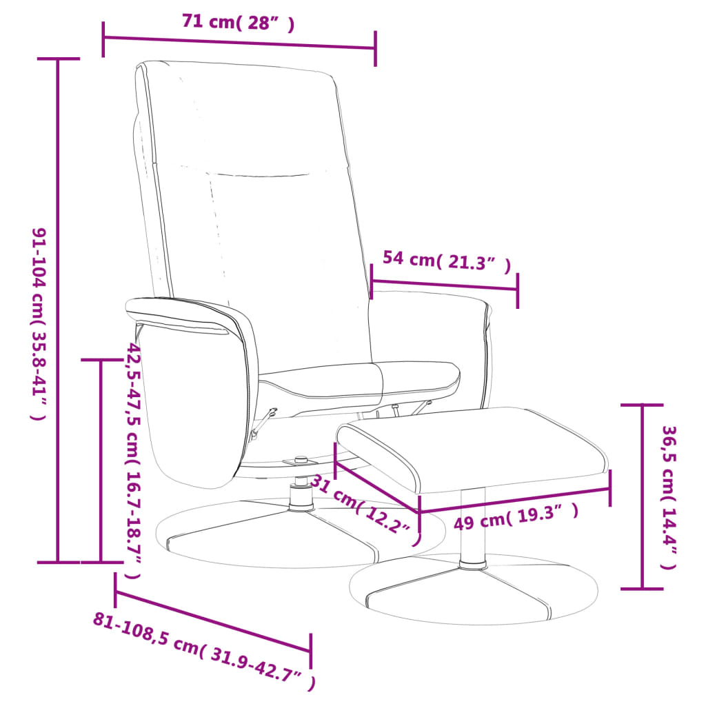 vidaXL Rozkładany fotel z podnóżkiem, szary, obity sztuczną skórą