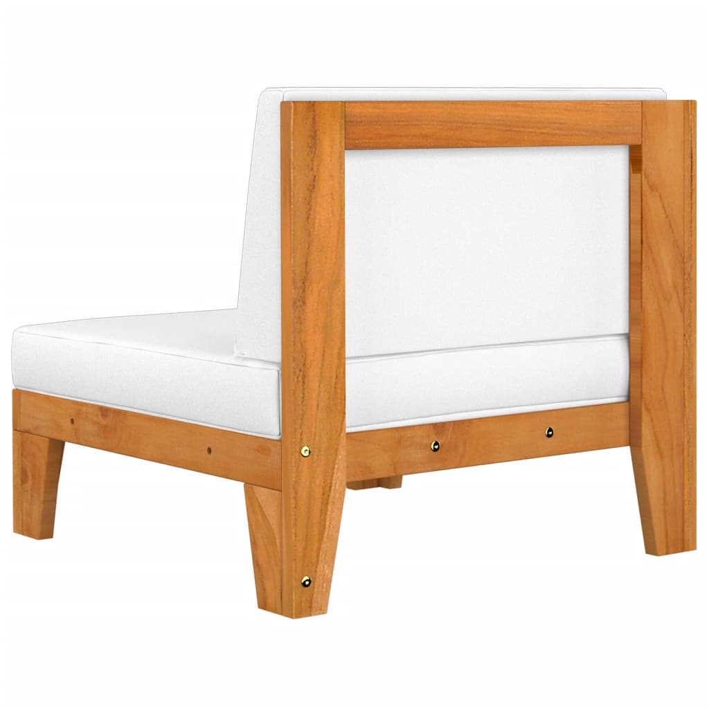 vidaXL Moduł sofy środkowej, kremowe poduszki, lite drewno akacjowe