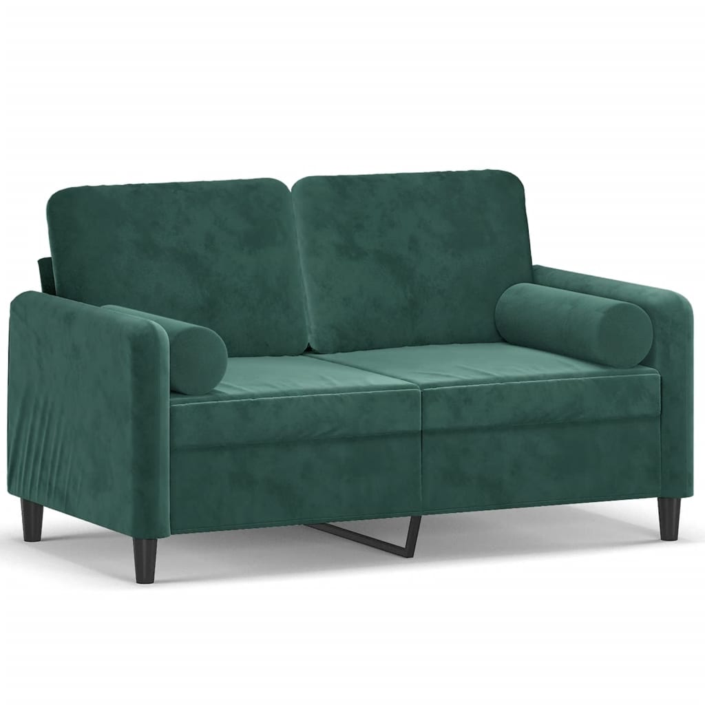 vidaXL 2-osobowa sofa z poduszkami, ciemnozielona, 120 cm, aksamit