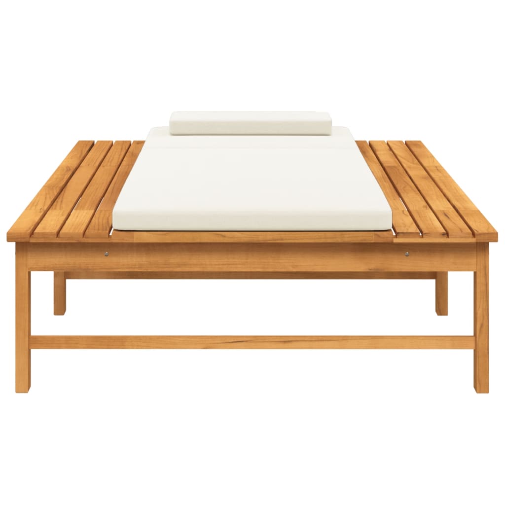 vidaXL Leżak z poduszkami, kremowy, lite drewno akacjowe