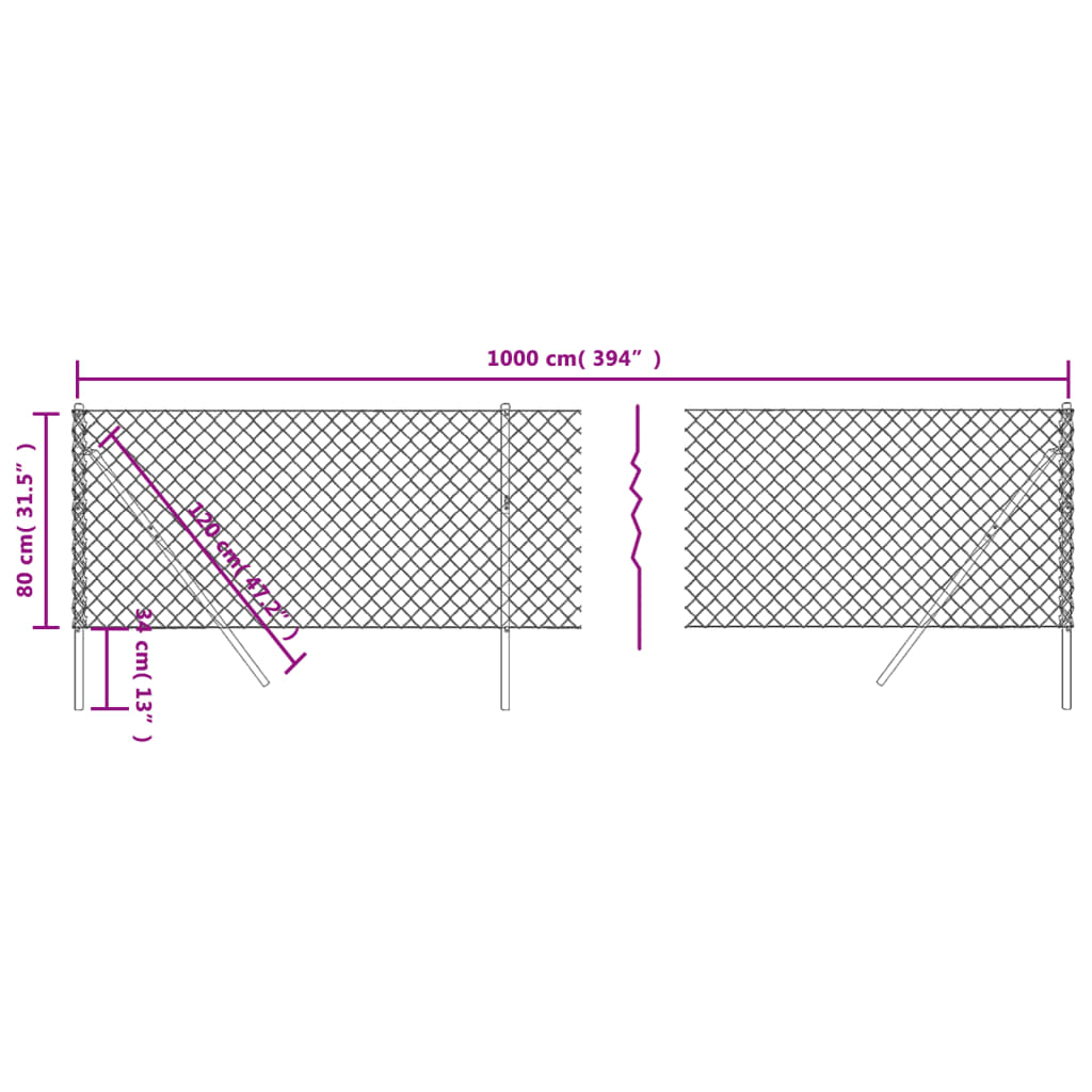 vidaXL Ogrodzenie z siatki, antracytowe, 0,8x10 m