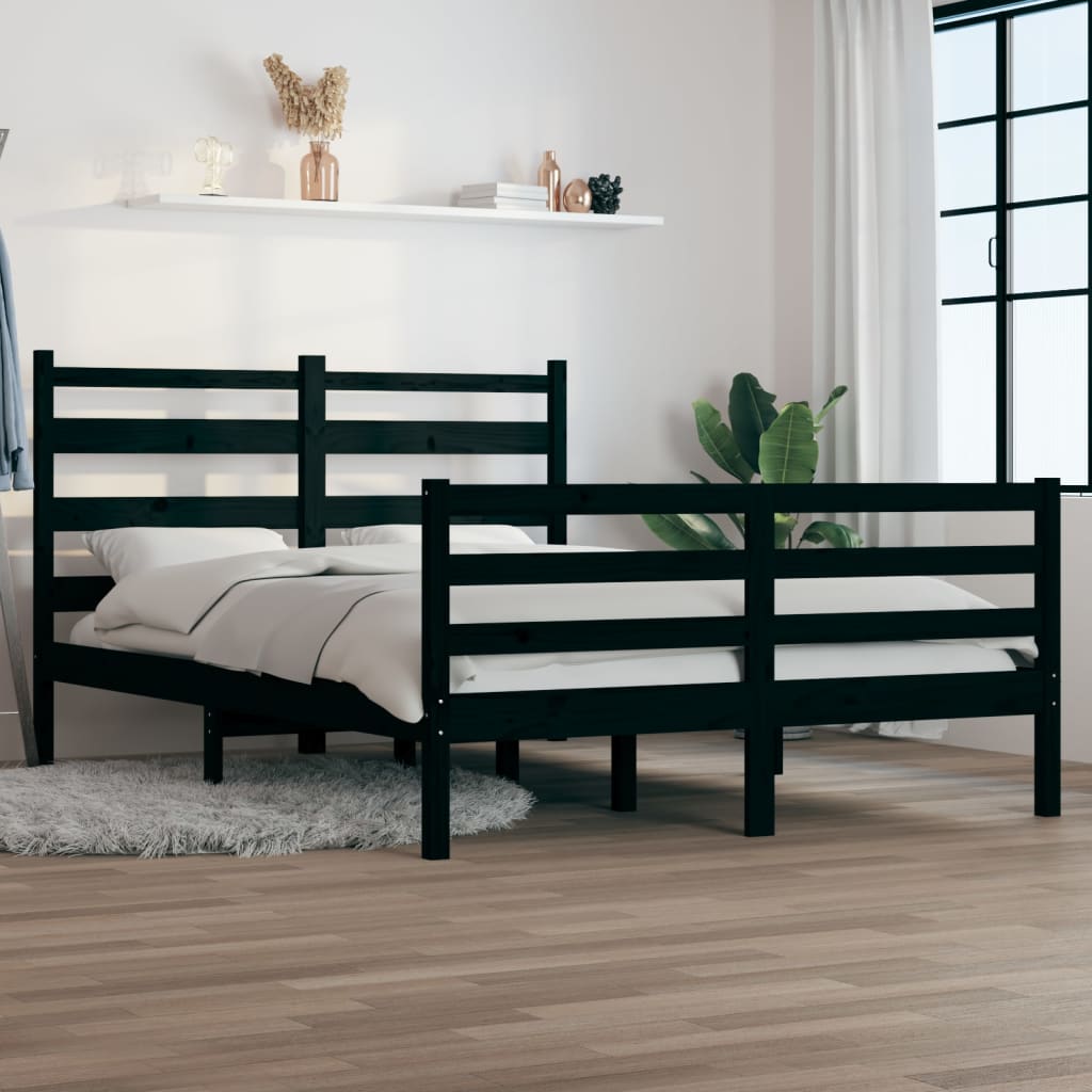 vidaXL Rama łóżka, lite drewno sosnowe, 160 x 200 cm, czarna
