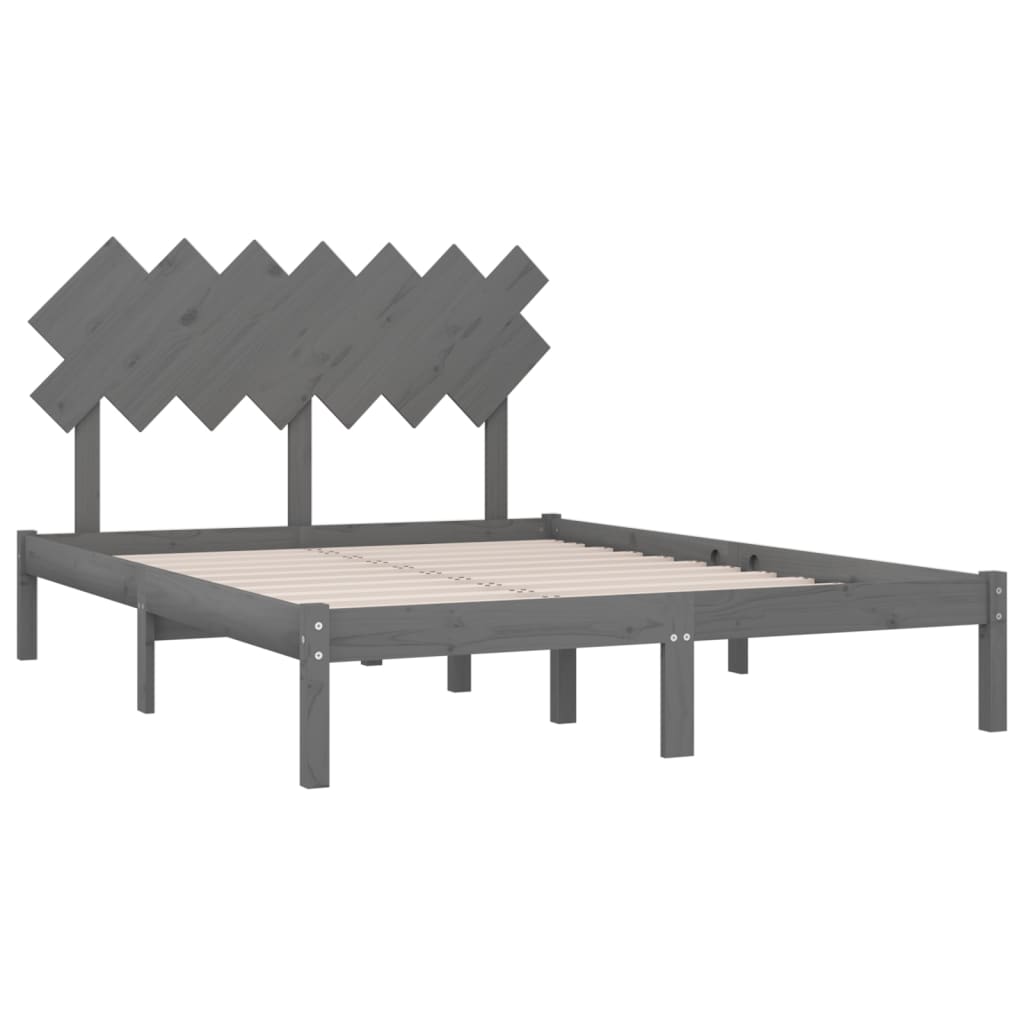 vidaXL Rama łóżka, szara, 140x190 cm, lite drewno