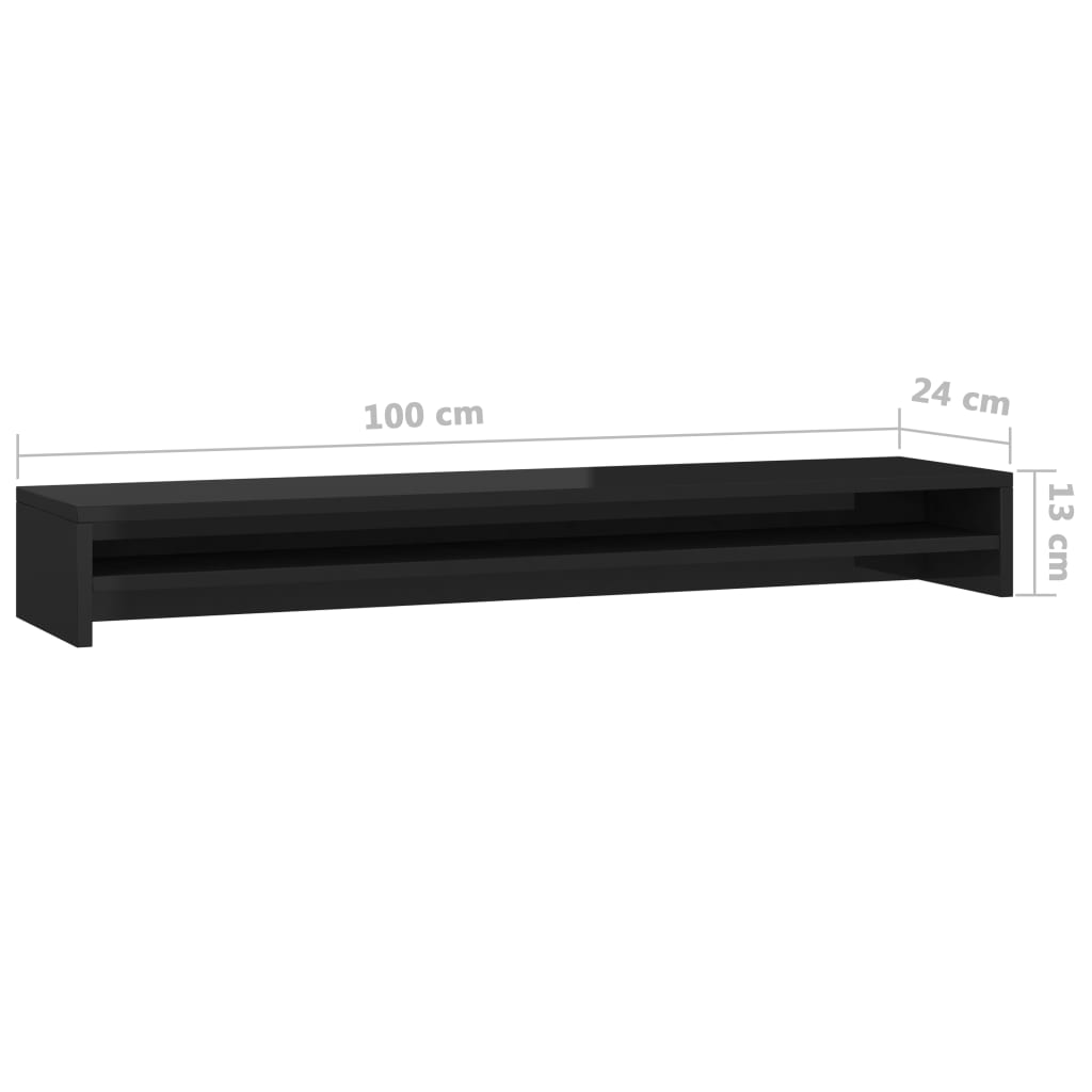 vidaXL Podstawka pod monitor, wysoki połysk, czarna, 100x24x13 cm