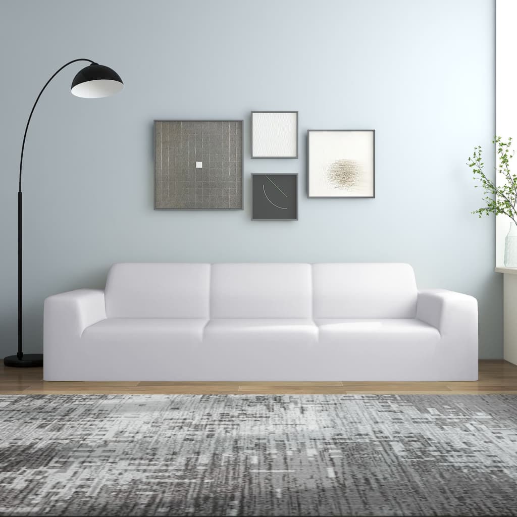 vidaXL Elastyczny pokrowiec na sofę 4-osobową, biały, dżersejowy