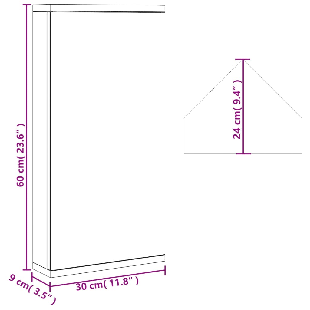 vidaXL Narożna szafka łazienkowa z lustrem, szara, 30x24x60 cm