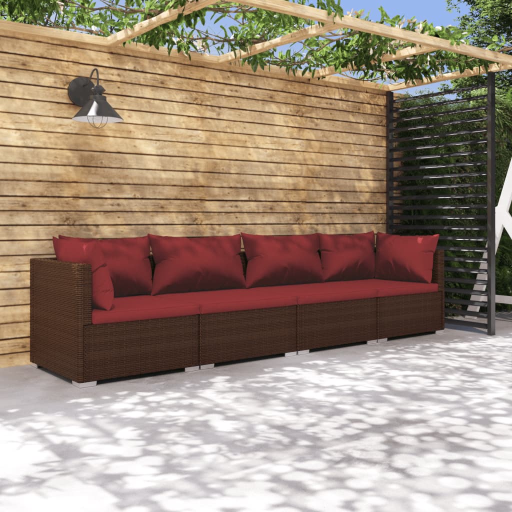 vidaXL 4-cz. zestaw wypoczynkowy do ogrodu, poduszki, rattan PE, brąz