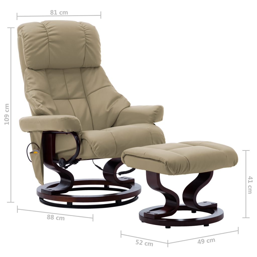 vidaXL Rozkładany fotel masujący, cappuccino, ekoskóra i gięte drewno
