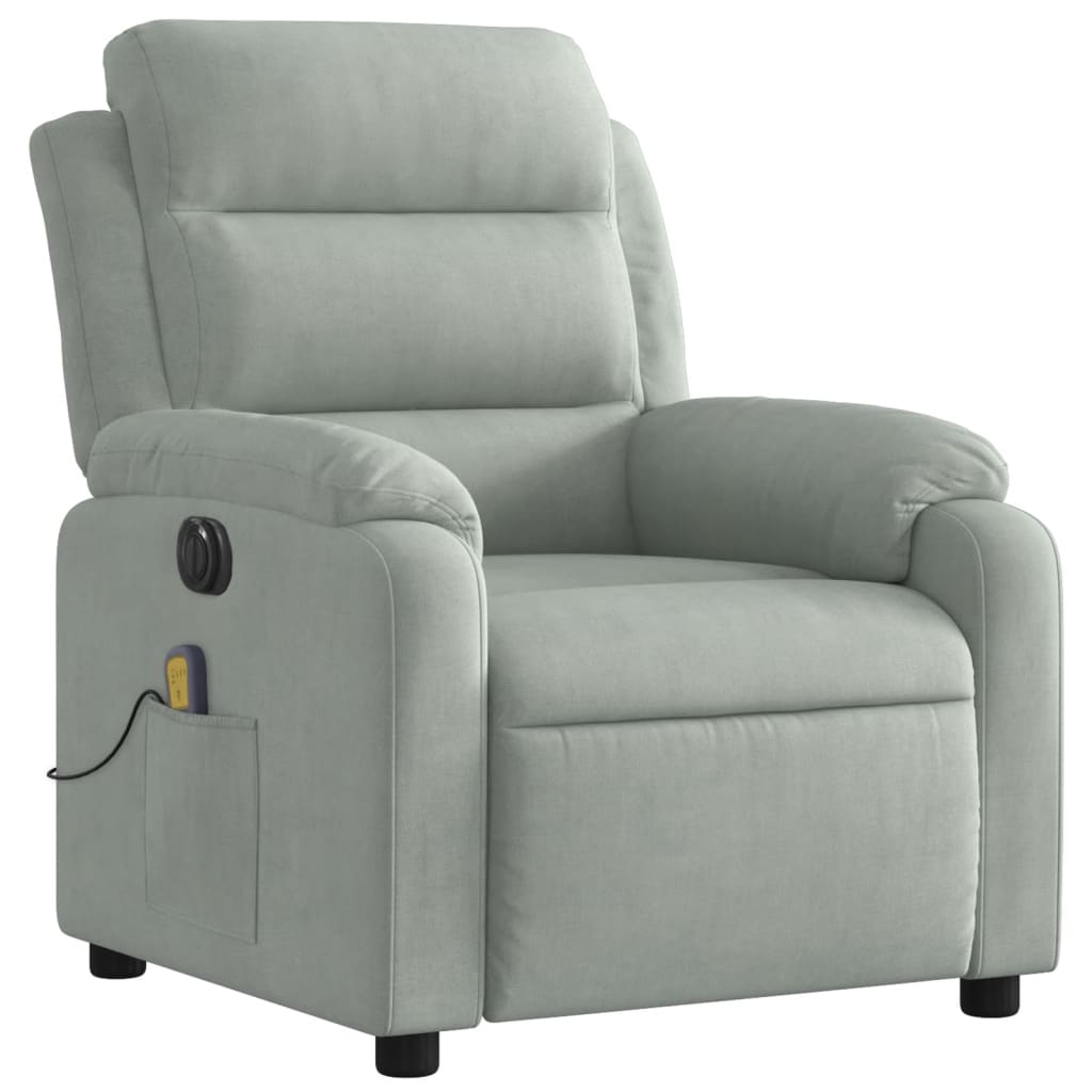 vidaXL Rozkładany fotel masujący, elektryczny, jasnoszary, aksamitny