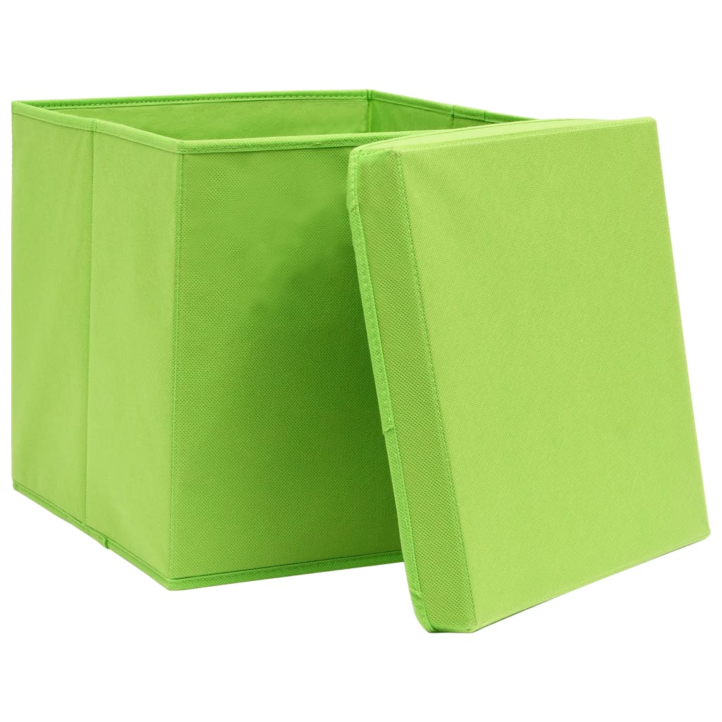 vidaXL Pudełka z pokrywami, 10 szt., zielone, 32x32x32 cm, tkanina