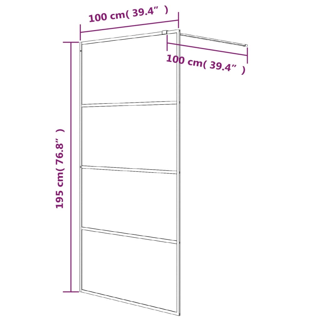 vidaXL Ścianka prysznicowa, czarna, 100x195 cm, półmrożone szkło ESG