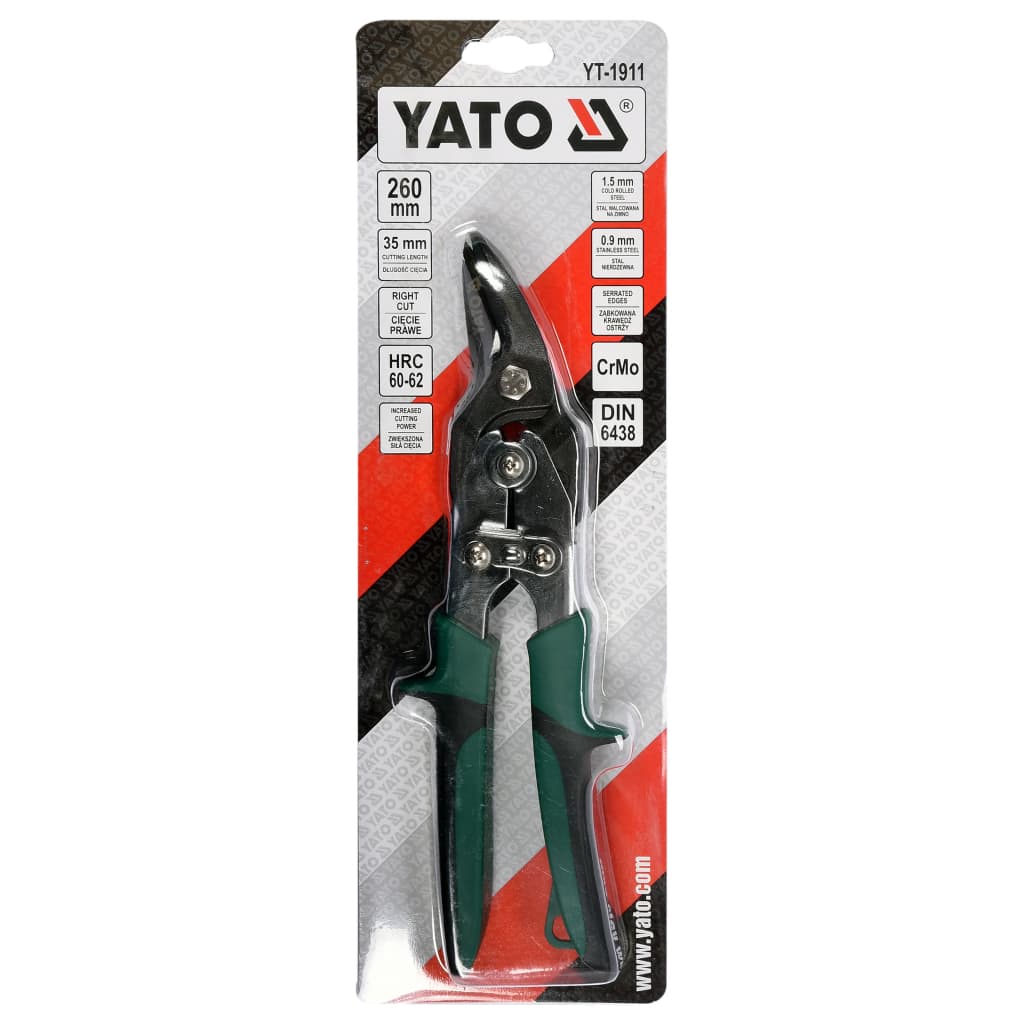 YATO Nożyce do cięcia blachy, prawe, 260 mm, zielone
