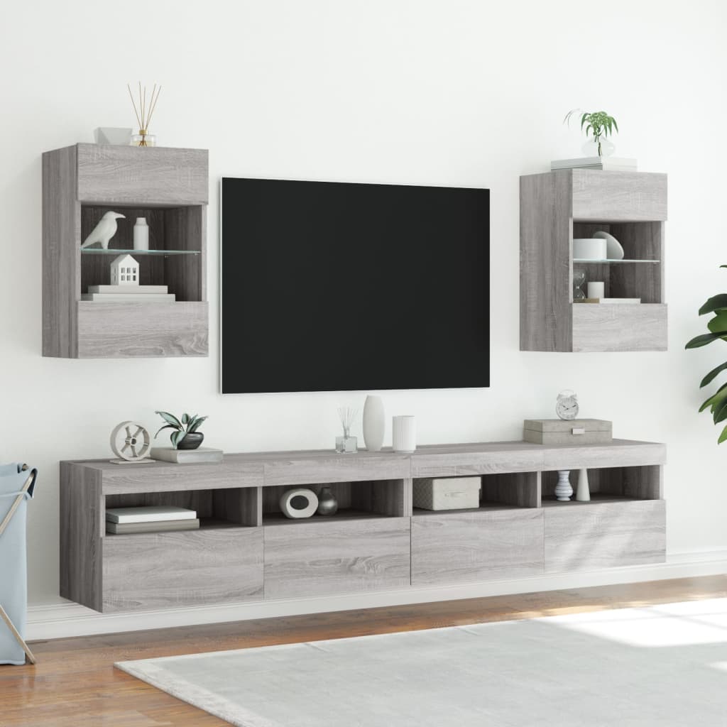 vidaXL Ścienna szafka TV z LED, szary dąb sonoma, 40x30x60,5 cm