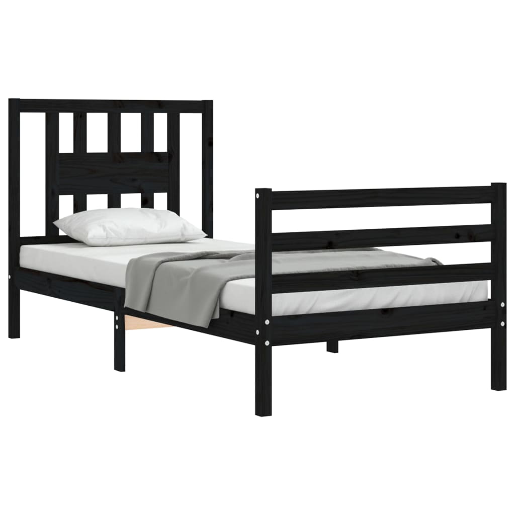 vidaXL Rama łóżka z wezgłowiem, czarna, 90x200 cm, lite drewno