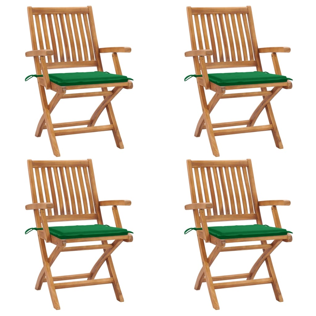 vidaXL Składane krzesła ogrodowe z poduszkami, 4 szt., drewno tekowe