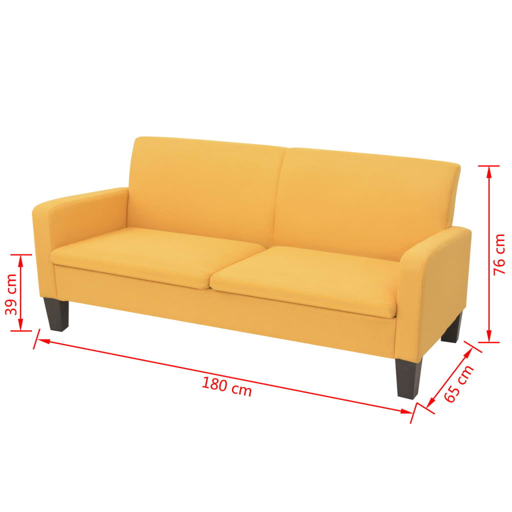 vidaXL Sofa 3-osobowa, żółta, 180 x 65 x 76 cm
