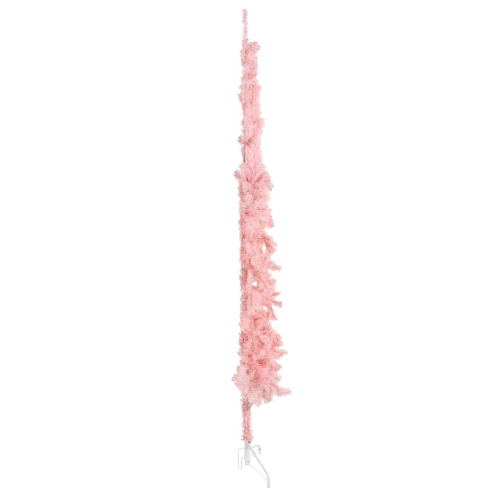 vidaXL Smukła choinka połówka ze stojakiem, sztuczna, różowa, 210 cm