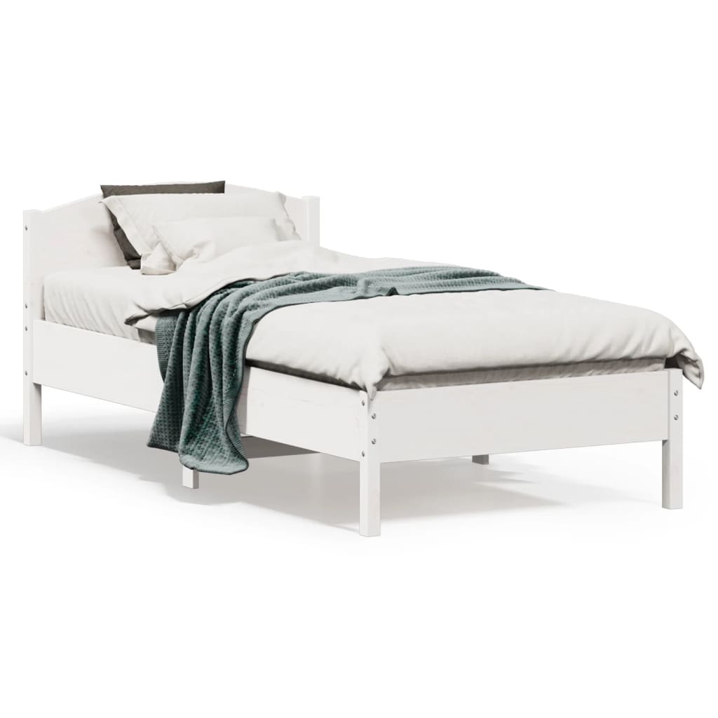 vidaXL Rama łóżka z wezgłowiem, biała, 75x190 cm, lite drewno sosnowe