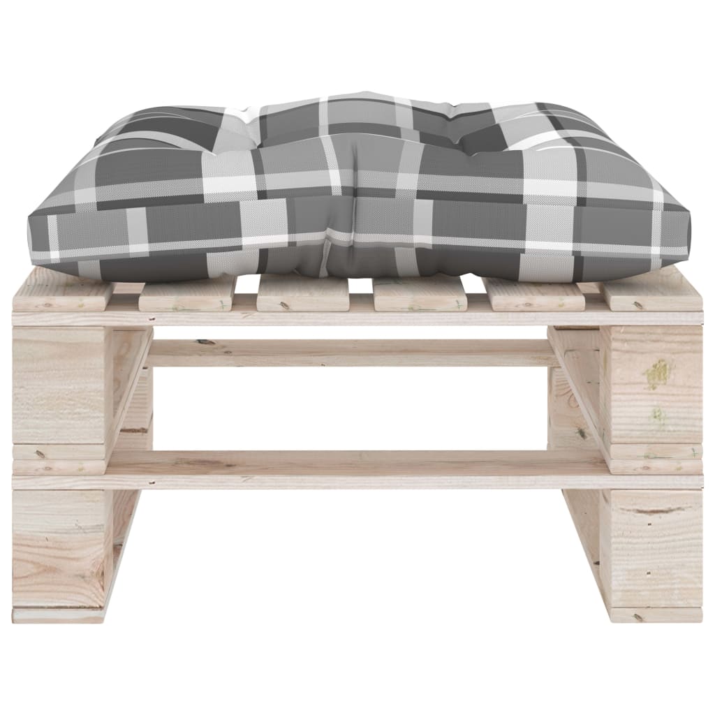 vidaXL Ogrodowy stołek z palet z poduszką w szarą kratę, drewno sosnowe