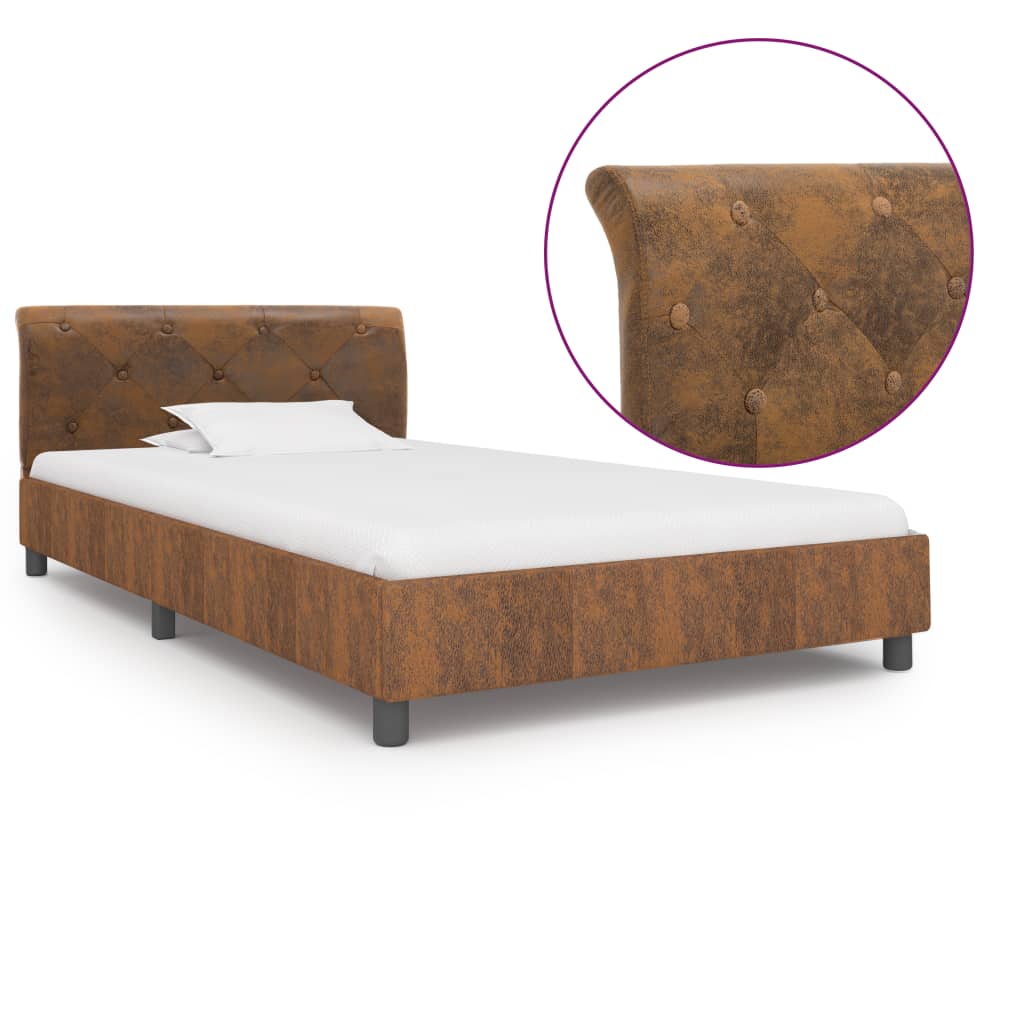 vidaXL Rama łóżka, brązowa, sztuczna skóra zamszowa, 100 x 200 cm