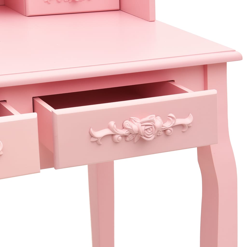 vidaXL Toaletka ze stołkiem, różowa, 75x69x140 cm, drewno paulowni